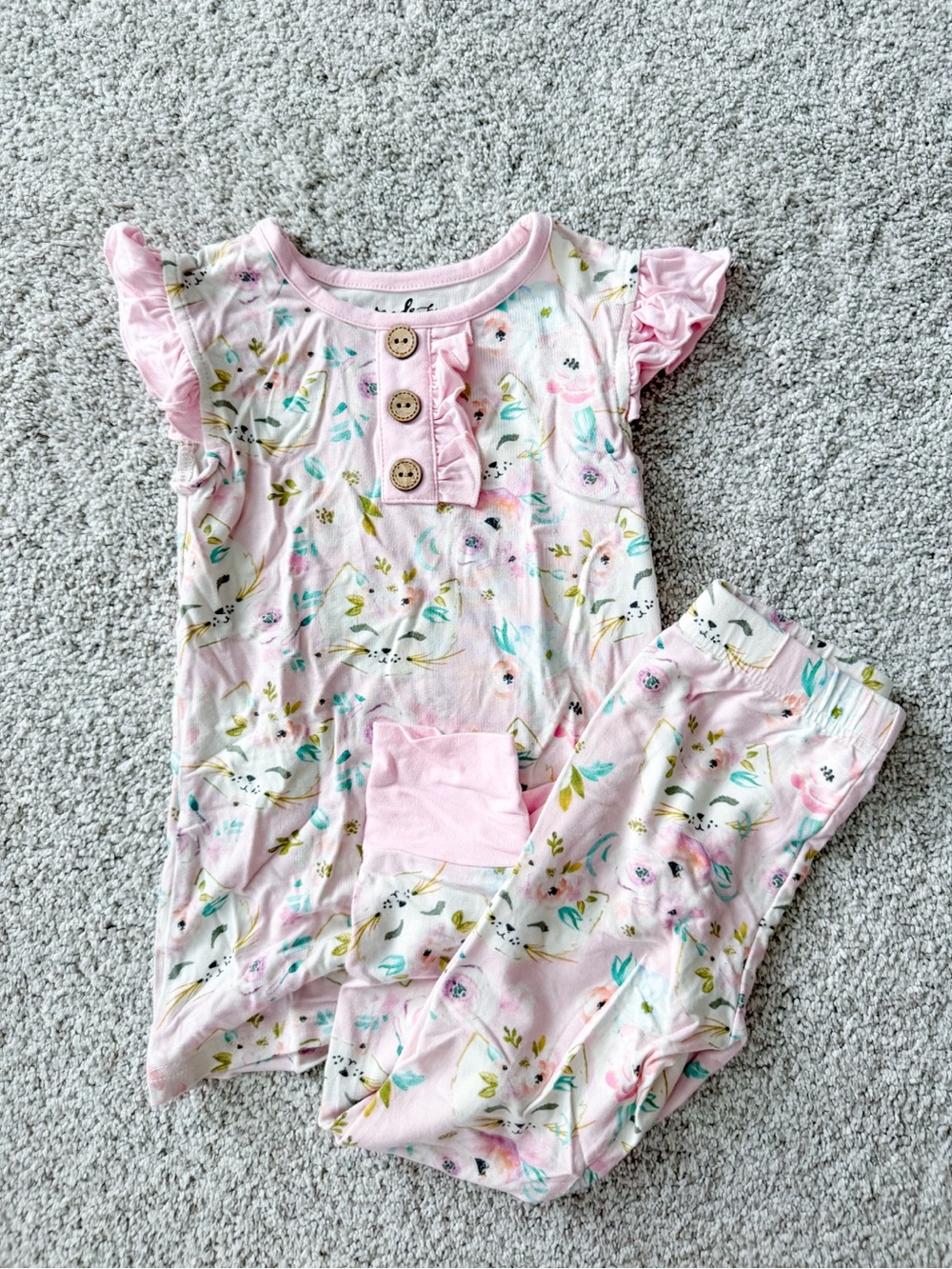 Girls' Pink Floral Pajama Set